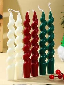4pcs Christmas Spiral Pillar Candles, 7.1-Inch Long, Christmas Home Decor Candles With 5-Hour Burn Time, EU Certified Quality, Smokeless, For Kitchen, Bedroom, Everyday Ambience
