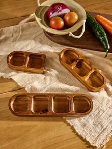 Cirelle 1PC 2/3/4 Conpartments Wooden Divided Tray Serving Dish Sauce Plates Snack Sauce Dish Perfect For Serving A Variety Of Appetizers, Desserts, Cookies, Fruits, Vegetables, And More Elegant Wood Plates For Everyday Use, Rama Table Decor, New Year, Christmas Party, Kitchen Supplies, Party Use, Family Dining, Afternoon Tea Use, Picnic Eseentials, Housewarming Gift - log color - View 2