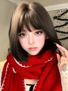 alicegarden 1 合成耐热短假发，黑棕色假发，12 英尺长，由纤维制成，时尚假发，自然逼真的假发 - 黑棕色 - 查看 1