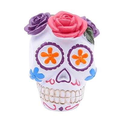 Halloween Skull Head Figurines Gothic Floral Decor Resin Small Statue For Shelf, Tabletop
