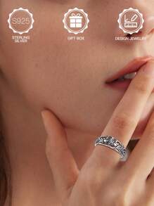 1pc S925 Sterling Silver Gothic Rose Thorn Design Ring For Women, Vintage Hollow Carved, Low Allergy, Suitable For Daily Wear, Wedding Proposal, Halloween, Valentine's Day, Mother's Day, Music Festival Gift, Comes With Gift Box