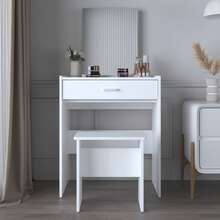 Small Makeup Vanity Desk With Mirror,Girls Vanity Table Set With Storage Drawer And Vanity Chair,Dresser For Bedroom, Bedroom Furniture,White - 白色 - 查看 5