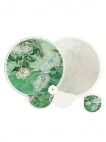 1pc,Oil Painting Floral Mini Foldable Fan - Elegant Portable Compact Lightweight Handheld Fan With Reflective Surface, Fabric Material & Botanical Art For Summer, Home Decor, Gift