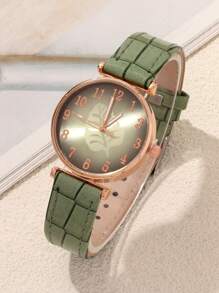 Conjunto de 5 piezas que incluye: Reloj de mujer con dial digital circular de moda y personalizado, reloj de cuarzo de PU versátil, acompañado de colgante en forma de gota de agua, pendientes y anillo. Ideal para festivales, fiestas, parejas y uso diario. El mejor regalo para mujeres.