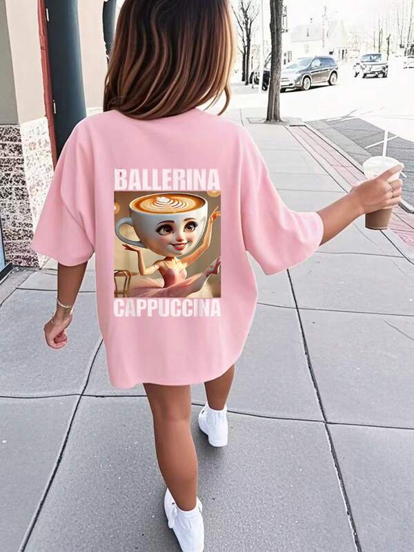 Tricou de vară pentru fete Tween, cu guler rotund și mânecă scurtă, casual, cu imprimeu inedit