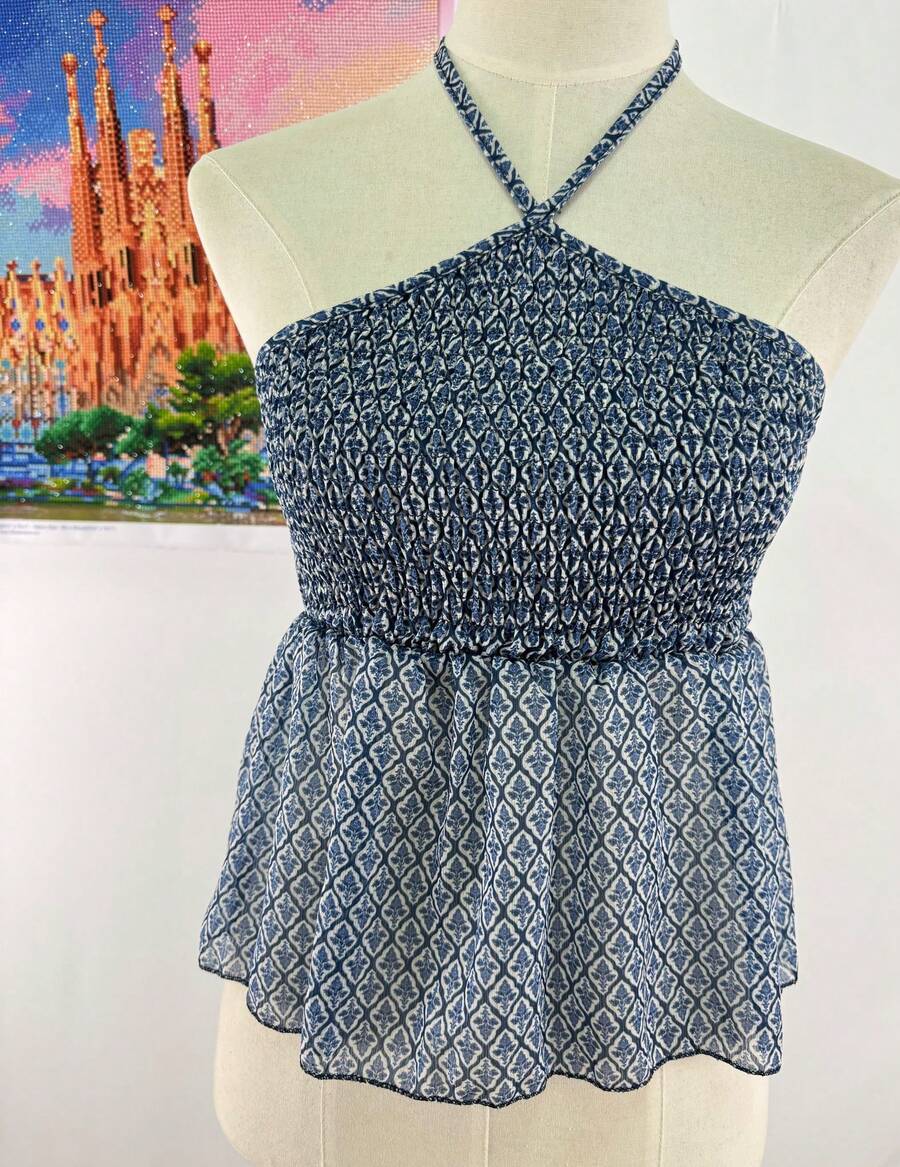 Women's Top With Prints, Casual Daily Wear, For The Summer Beach - Royal Blue - View 1