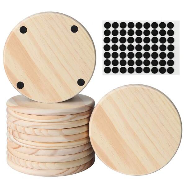 5 pièces Sous-verres en bois, rondelles rondes en bois vierges polies et poncées, pour les DIY, la peinture, la pyrogravure, la gravure laser, les mariages, les cadeaux pour la fête des pères, rondes
