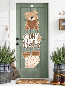 1set Brown Bear OH Baby Baby Shower Theme Paper Door Hanging Decoration, Cute Brown Bear Pattern For Babe Shower & Gender Reveal Theme Party Door Decoration, Gender Revelation Party Paper Door Hanging Decoration, Creative Gift 1st Birthday Party Background Door Hanging Decor, Babe Shower Photography Decoration Supplies, Baby Shower Gift, Gender Reveal Decoration - Brown Bear Oh Baby - View 7