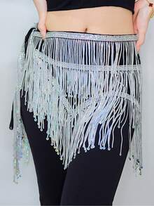 1件装新款流苏肚皮舞练功服彩色亮片流苏腰链舞蹈用臀巾腰链拉丁舞腰巾(产品外包装随机发货)产品颜色随机发货 - 彩色 - 查看 6