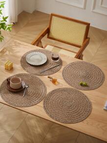 1/4 Stücke Jute + Polyester 15-Zoll Runder Platzdeckchen, rustikales minimalistisches Design, wärmeisolierend rutschfeste dekorative Tischdecke, geeignet für Feiertage und Partys