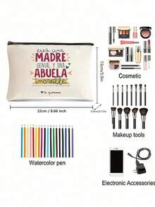 1pc Best Grandmother In The World Printed Makeup Bag Travel Neceser Toiletry Storage Bag Female Cosmetic Bags Gift For Abuelatravel Essentials Vacation Summer Holiday Back To School School Stuff Bag For School Travel Bag For Women Makeup Bag For Travel Make Up Bag - Beige - View 6