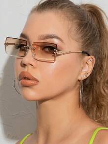 3pcs Women's Classic Square Frame Metal Frame Y2K Blue Double Bridge Glasses Set Rectangular Shape Women Fashion Glasses Shades - Multicolor - View 5