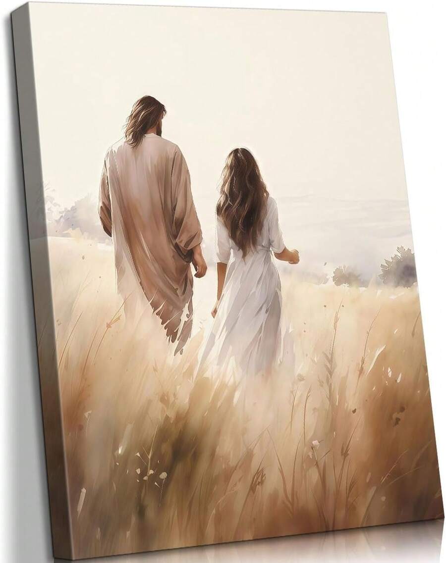 1pc Framed Modern Wall Art, Jesus Wall Art, Jesus And Woman, Modern Religion, Christianity, Picture Print Canvas Decor, Framed And Ready To Hang. - 彩色 - 查看 1