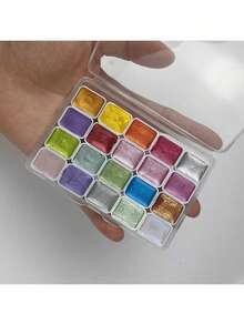 20 色水彩颜料套装 - 鲜艳的珠光效果，带透明盖的便携式盒子，易于艺术家混合，包括遮蔽液和调色板，非常适合生日和节日礼物，艺术绘画套装|鲜艳的调色板|珠光效果，水彩画用品，返校，学校用品