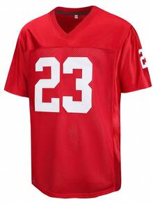 Atonmore Men's 23 Red American Football Jersey Casual Short Sleeved Embroidered Stitching V-Neck T-Shirt Party Rugby Sports Top - Red - View 2
