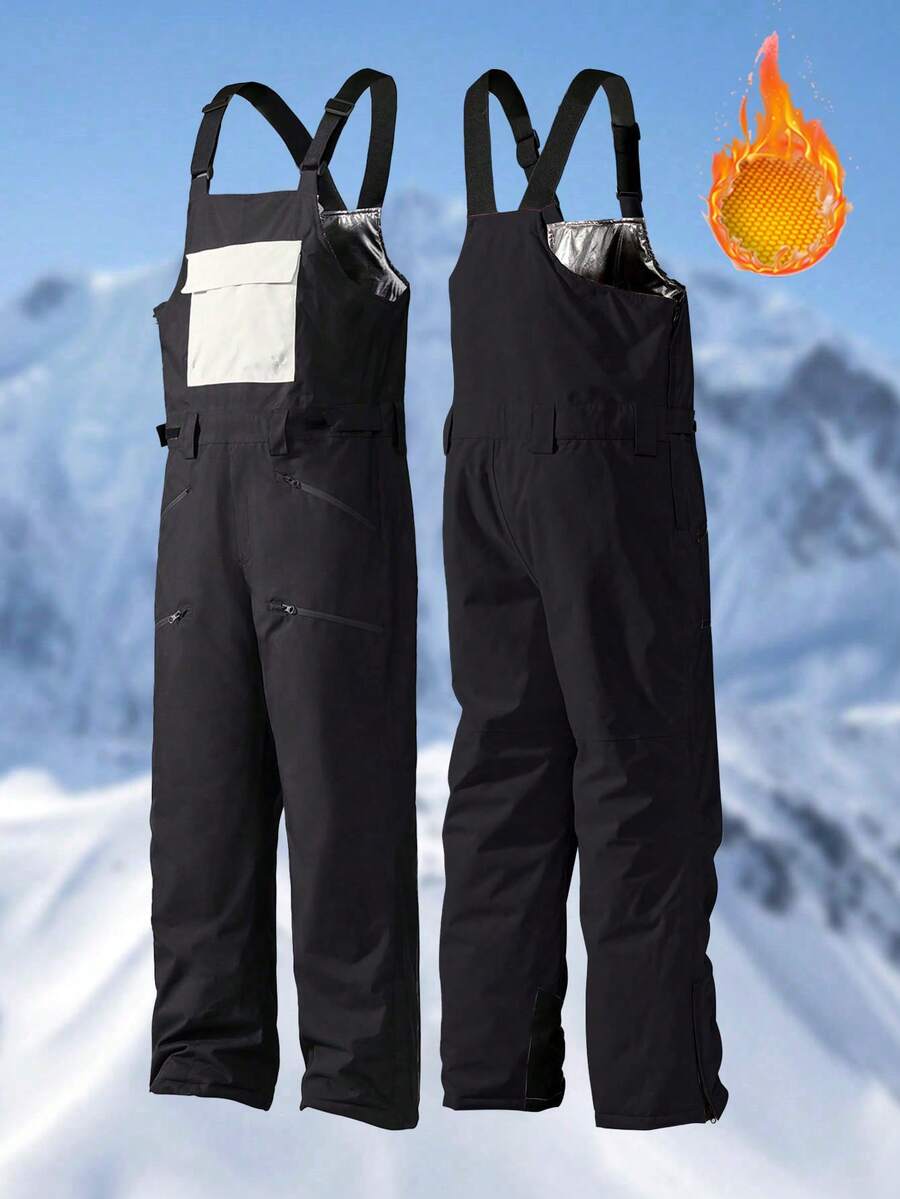 Men's Winter Ski Overalls- Warm, Windproof Snowboard Gear With Zipper Pockets, Suitable For Skiing, Fall