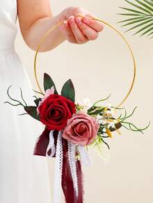 婚礼金色圆环花束，适合伴娘、新娘送礼会、仪式、周年纪念花环、中心装饰品、悬挂式墙饰、情人节配饰