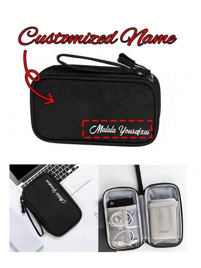 1pc Customized Name Storage Bag, Waterproof Travel Storage Bag, Portable Travel Usb Hard Drive Earphone Data Cable Storage Bag, Multifunctional Electronic Accessories Storage Bag, Daily Use, School, Work Or Travel Use, Waterproof, Easy To Clean, Picnic, Outing, Travel, Birthday Gift, Best Gift For Lovers, Friends, Must-Have For Back To School Season