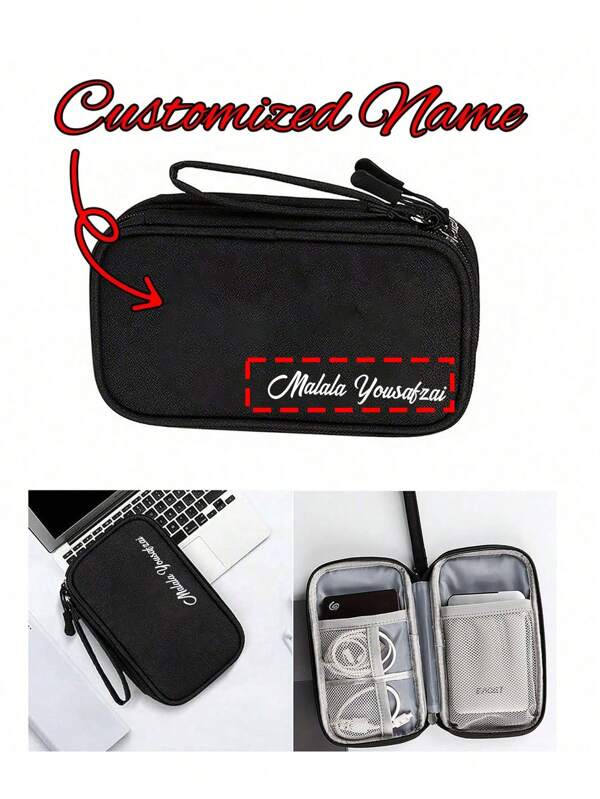 1 pieza Bolsa de almacenamiento con nombre personalizado, bolsa de almacenamiento de viaje impermeable, bolsa de almacenamiento portátil para unidad de disco duro USB, auriculares y cables de datos, bolsa de almacenamiento de accesorios electrónicos multifuncional, para uso diario, escuela, trabajo o viaje, impermeable, fácil de limpiar, picnic, salida, viaje, regalo de cumpleaños, mejor regalo para amantes, amigos, imprescindible para la temporada de regreso a la escuela