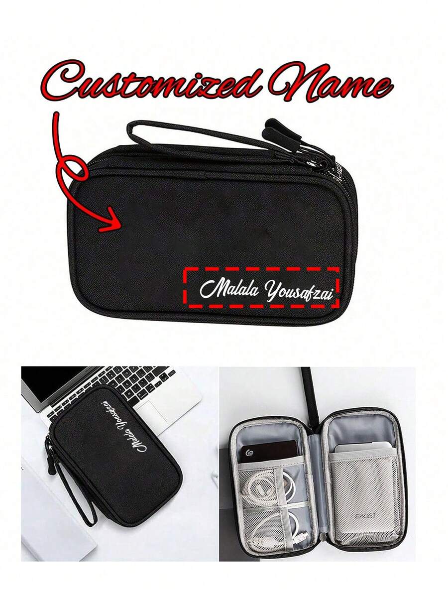 1 szt. Torba do przechowywania z niestandardowym imieniem, wodoodporna torba podróżna do przechowywania, przenośna torba podróżna na twardy dysk USB, kabel do przechowywania danych słuchawek, wielofunkcyjna torba do przechowywania akcesoriów elektronicznych, codzienne użytkowanie, szkoła, praca lub podróż, wodoodporna, łatwa do czyszczenia, piknik, wycieczka, podróż, prezent urodzinowy, najlepszy prezent dla kochanków, przyjaciół, niezbędny na sezon powrotu do szkoły - Czarne - Zobacz 1