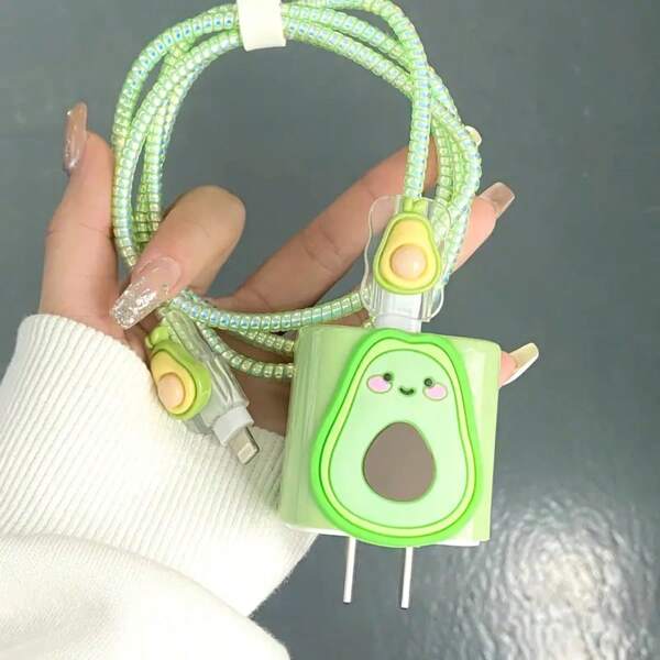 Avocado & Apple Shape Charging Cable Protector, Suitable For Fast Charging Charger Accessories, Phone Accessories