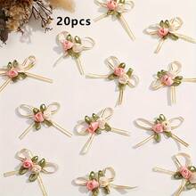 10/20pcs Aksesoris Kemasan Hadiah Bunga Mawar & Pita, Bunga Merah Muda Pita Merah, Pita Dekoratif DIY, Cocok Untuk Ulang Tahun Dan Dekorasi Rumah - Aksesoris busur - View 5