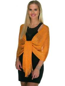 Metallic Glitter Shawl Wrap For Evening Dresses And Weddings - Orange - View 8