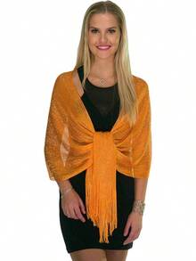 Metallic Glitter Shawl Wrap For Evening Dresses And Weddings - Orange - View 4