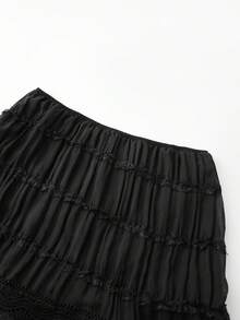 Women Sexy Smocked Two Piece Outfits Y2k Bubble Mini Skirt Set Ruched Halter Tops Sleeveless Backless Camisole Crop Tank Tops And Lace Trim Pleated Ruffle Short Skirts Sets Summer Beach Vacation Party Club Streetwear - màu đen - Xem 6