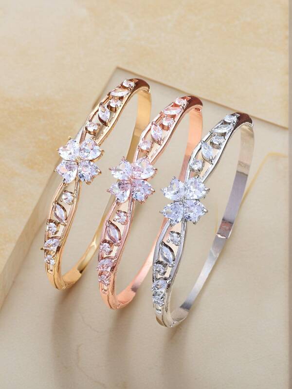 Luxurious High Quality Shinny Bling Bling Zirconia Flower With Irregular Leaf Girl Bracelet For Party Gift