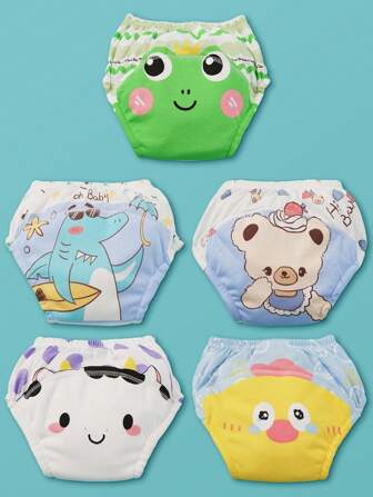 5PCS Children's Training Pants, Breathable Waterproof Leak-Proof Baby Learning Pants, Washable Diaper Cover, Infant Potty Training Pants, Newborn Training Pants, Reusable Baby Cloth Diapers, Suitable For Boys And Girls
