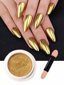 1g/Pc Gold Chrome Mirror Nail Powder, Metallic Gold Glitter Nail Art Pigment Powder With 1pc Eyeshadow Stick, Nail Art Glitter - Multicolor - View 6
