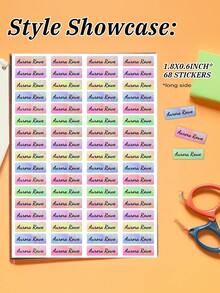 60pcs Customized Waterproof Name Stickers, Student Personalized Name Labels, Suitable For School, Daycare Supplies, Personalized Girls Labels, Rainbow Glitter Stickers, Kindergarten Labels, Size 1.5x4.5cm. As Back To School Student Gift, Can Be Stuck On Various Stationery And School Supplies, Suitable For Boys, Girls, Teenagers And Middle School Students. - Multicolor - View 9