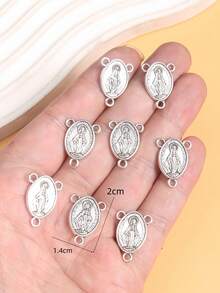 8pcs Catholic Our Lady Of Guadalupe Three-Hole Charm Connectors, DIY Rosary Necklace Jewelry Metal Parts