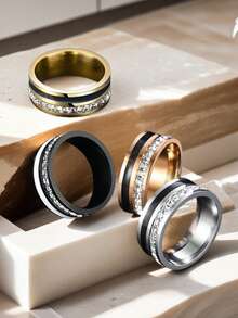 1 件男士不锈钢方晶锆石戒指，适合日常、派对、度假、婚礼、户外、情侣戒指、生日礼物、婚礼配饰