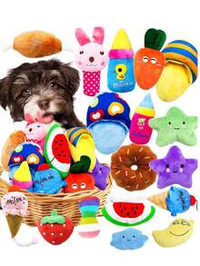 1 套宠物咀嚼玩具，狗玩具套装，适用于中小型犬，耐用的 TPR 材料，带有吱吱作响的咀嚼玩具，互动训练玩具套件，促进狗狗健康