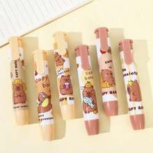 1 pieza/3 piezas Gomas de borrar con diseño de Capibara de dibujos animados, gomas de borrar retráctiles, gomas de borrar creativas y lindas con forma de globo, adecuadas para la escuela, la oficina, el arte y la papelería, útiles para volver a la escuela, con forma elíptica de PVC