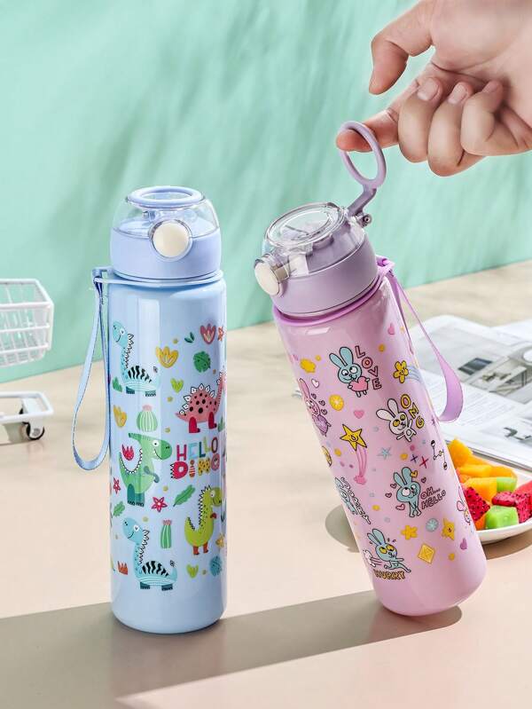 1pc 800ml Cute Children Water Bottle, Best Gift For Boys & Girls, Straw Cup Suitable For Outdoor, School, Sports, Graduation, Portable Cartoon Animal Themed Cup