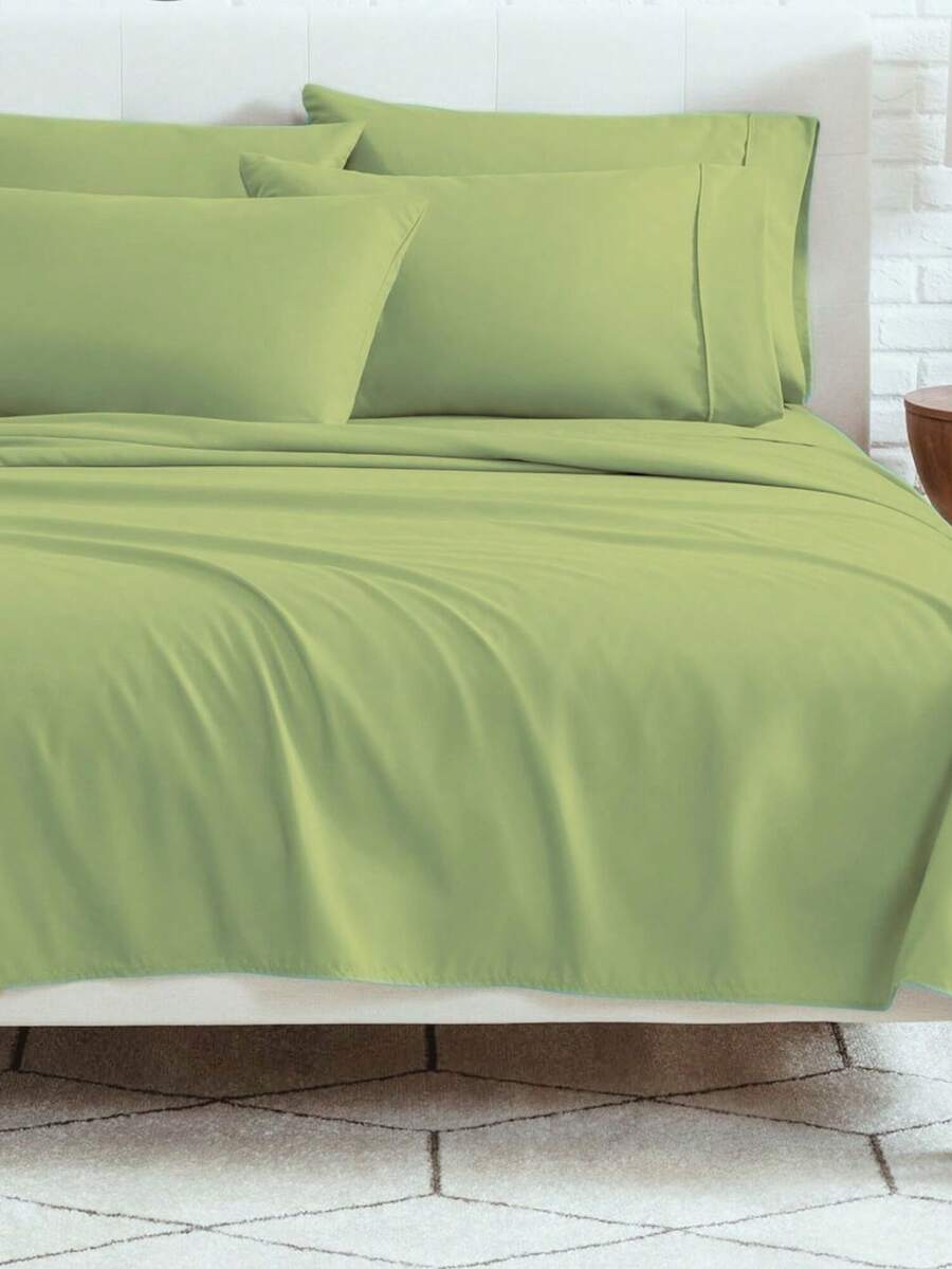 6-Piece Bed Sheet Set – Twin/Full/Queen/King Sizes | Soft Microfiber | Deep Pocket Fitted Sheet | Cooling, Wrinkle-Free, Summer And All-Season Comfort | Includes 1 Flat Sheet, 1 Fitted Sheet, 4 Pillowcases - Chanh xanh - Xem 1