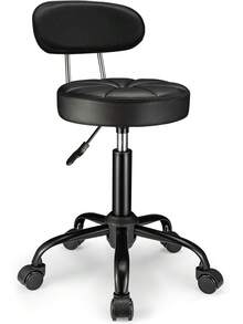 Swivel Stool With Wheels Height Adjustable Rolling Spa Stool Chair Backrest Black - 白色 - 查看 4