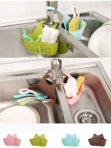 Panier à évier réglable avec trous de drainage, tapis en caoutchouc pour l'hygiène, étui de protection en plastique, pas facilement endommagé. Rangement de cuisine pour éponge et laine d'acier. Étagère de rangement pour salle de bain pour brosses à dents et savon. Outils de rangement pratiques
