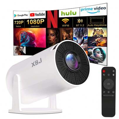 XBJ Android 11スマートプロジェクター、260ルーメンの明るさ、WiFi 6、Bluetooth 5.0をサポート、Allwinner H713チップを搭載、1280 * 720P解像度、4Kおよび3Dをサポート、ポータブルで屋外でも使用可能、ホームシアター、オフィスプレゼンテーションに適しています