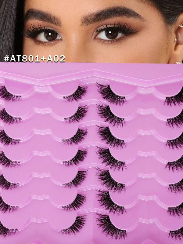 14 Pairs Of Half Lashes Combo Pack, Two Styles, Natural Look With Clear Band, Wispy Fluffy Cat-Eye Look, Natural Short Accent Lashes, End Lashes, Corner Lashes, 3/4 Lashes, Reusable Lash Pack, Suitable For Mother's Day, Wedding Party, Daily Life