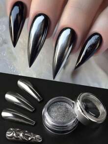 1g/Pc Chrome Black Nail Powder Pigment, Metallic Mirror Pearl Nail Art Glitter Nail Polish Dust-Free Crystal Coating Powder Gel Nail Polish Supplies - Multicolor - View 2