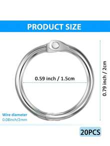 20pcs Loose Leaf Binder Rings, Key Chains, Key Rings, Outer Diameter 2cm, Inner Diameter 1.5cm, Wire Diameter 2mm, Suitable For Index Cards, Flash Cards, Notebooks, Photos, Scrapbooks, Home Office Supplies - Multicolor - View 9