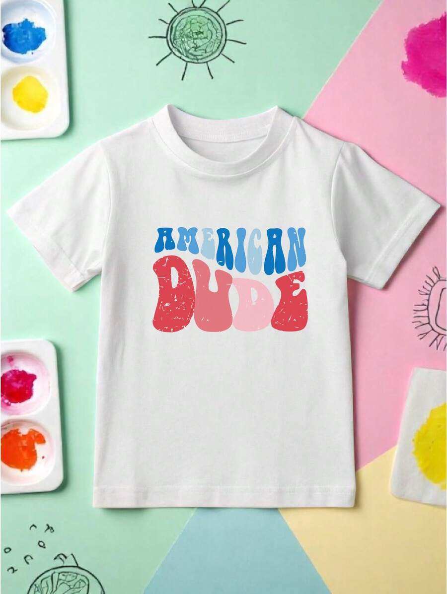 4th Of July Kids Shirt, Retro American Dude Graphic Tee, Cute Patriotic Toddler Shirt, Independence Day Gift, Red White And Blue Summer Holiday Tee FZ-1372 - 白色 - 查看 1
