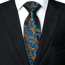 Juego de 5 piezas, corbata clásica de hombre con estampado de cachemira, corbata de tela de 1200 agujas con flor de anacardo, pañuelo de bolsillo, gemelos, clip de corbata y alfiler de solapa, adecuado para hombre en trabajo, negocios, formal, boda, casual y graduación