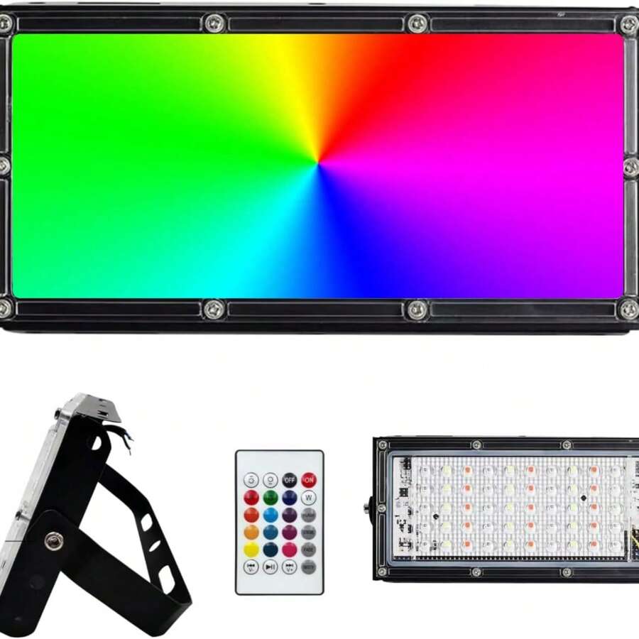 TIANLAI Reflector RGB 30W Multicolor con Control, Foco LED Reflector 30 Watts (300W) Reflector Led Exterior, Resistente Al Clima, Ahorro de Energía - Multicolor - Ver 1