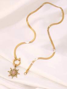 1 件复古不锈钢别致太阳形吊坠项链女式个性多色合成宝石蛇形项链时尚日常珠宝礼物