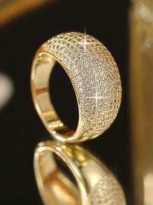 1 Peça Anel Dourado de Luxo, Anel de Declaração Brilhante de Zircônia Cúbica para Mulheres, para Festa, Banquete, Casamento, Festival, Presente e Dia dos Namorados